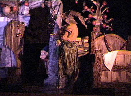 Dans un décor de maison cavernicole, la conteuse ouvre sa porte à la marionnette du spectacle: Quartz, un enfant de gnome.